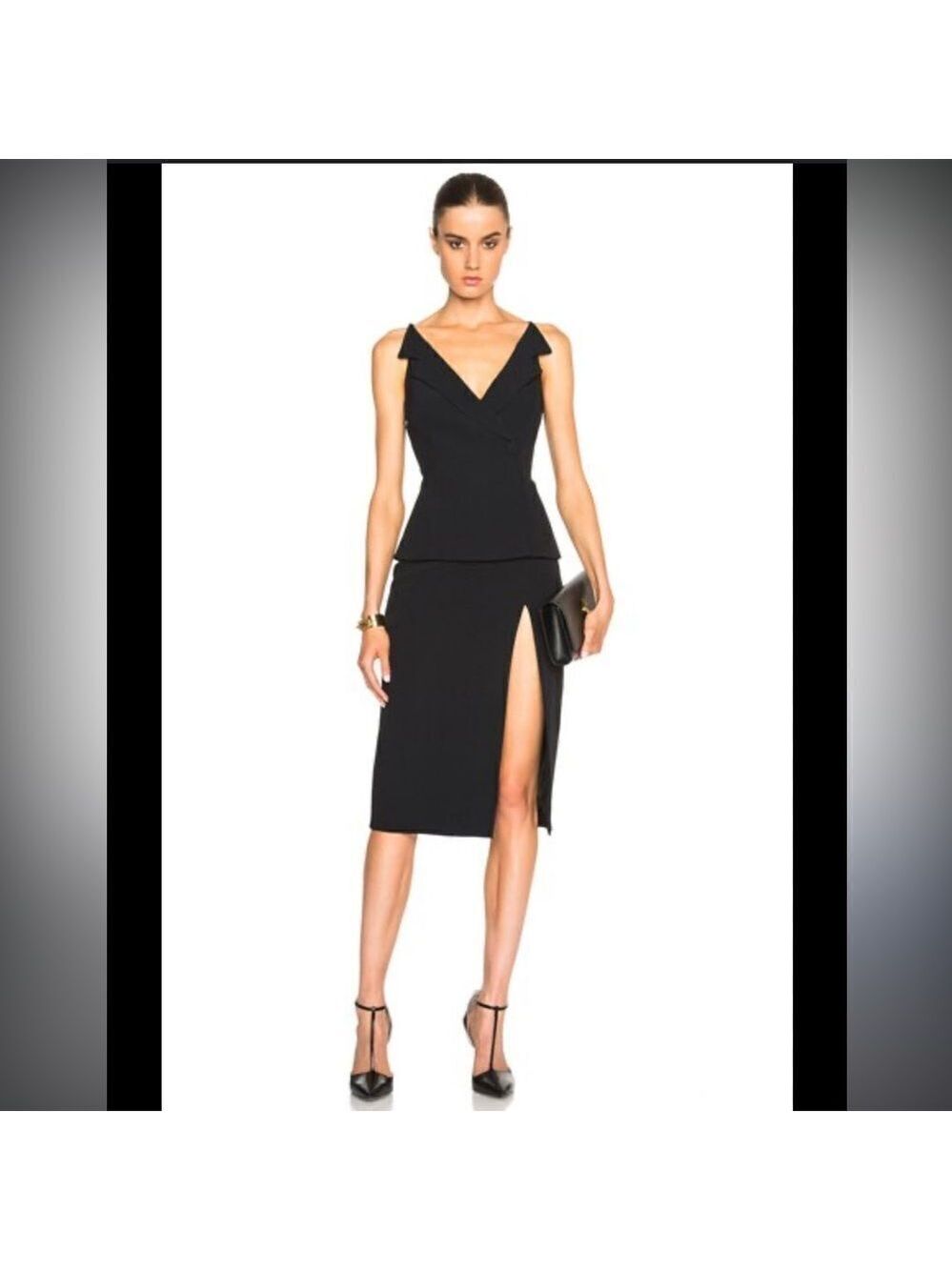 NEW $1,495 Cushnie Et Ochs Stretch Cady Tuxedo Dress with Slit Black Size 6